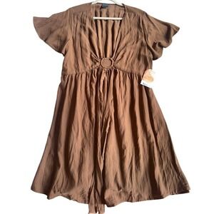 Amazing A Brown Ruched Knot Tie Waist Midi Dress Size 1X